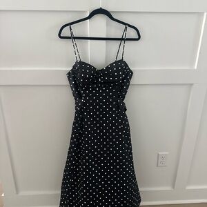 Onyx Nite Black and White polka dot retro Midi Sundress Spaghetti Strap pin up